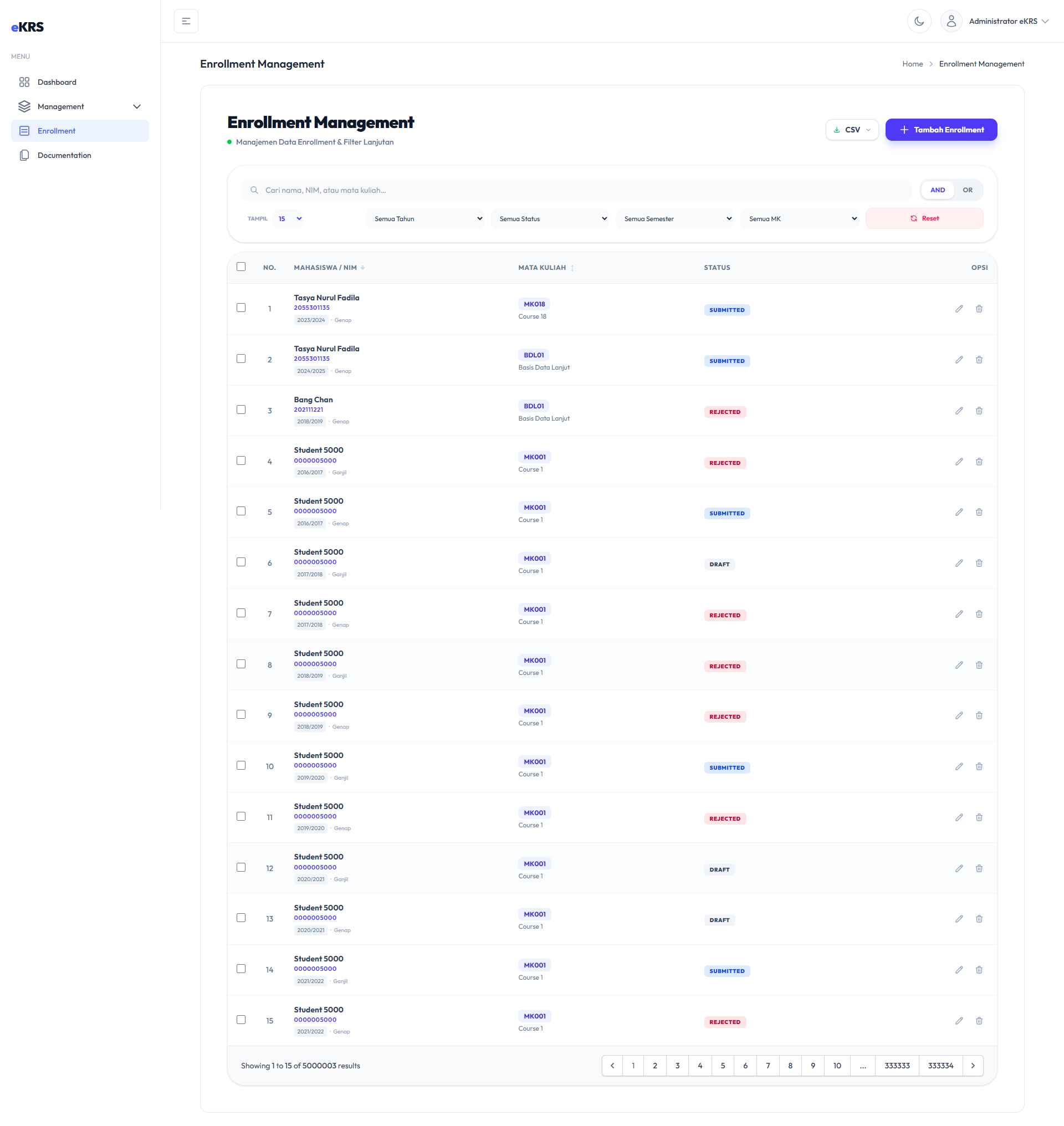 Data Enrollment - Sorting Desc