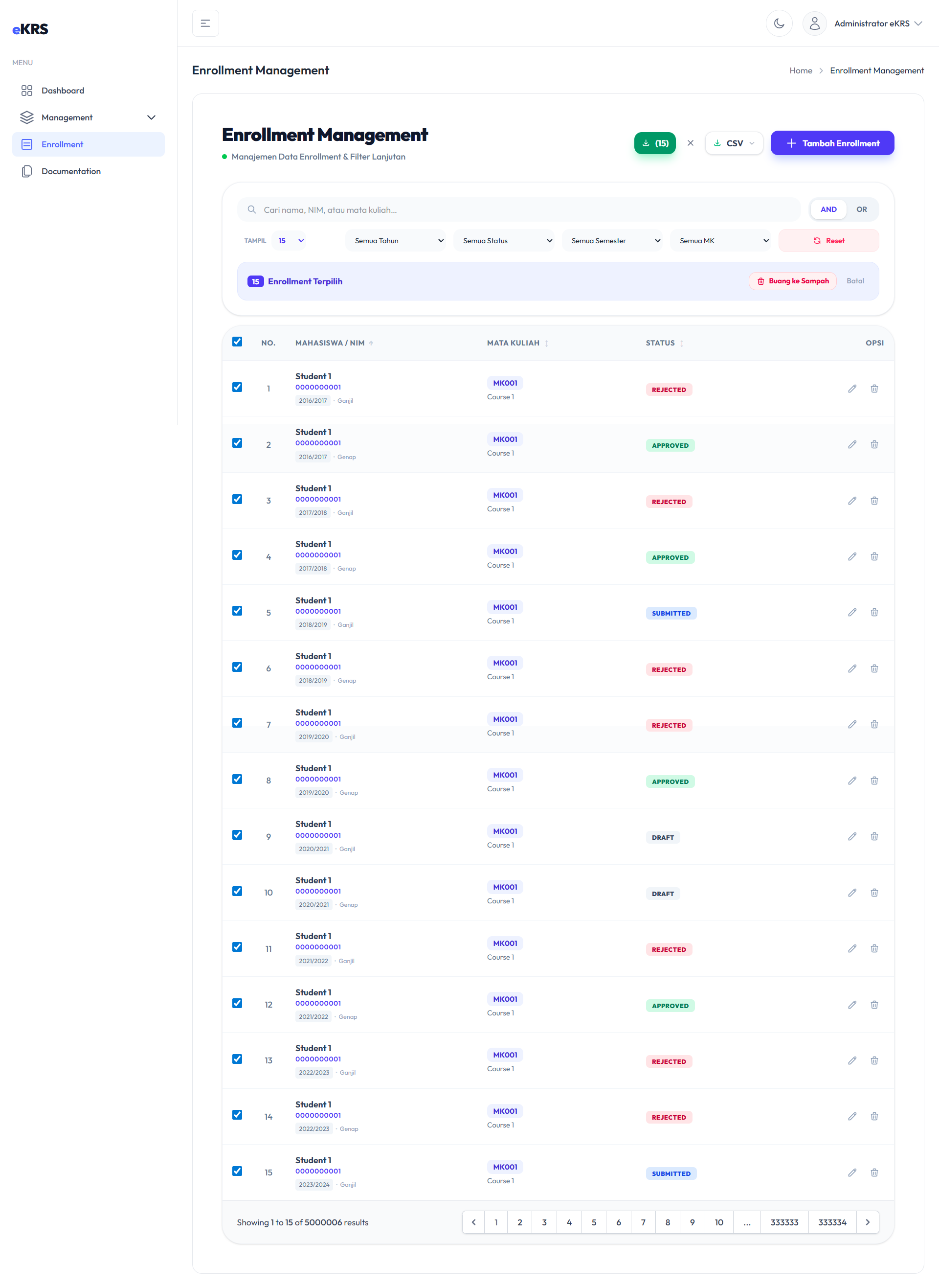 Pilih Data Enrollment (untuk dihapus)