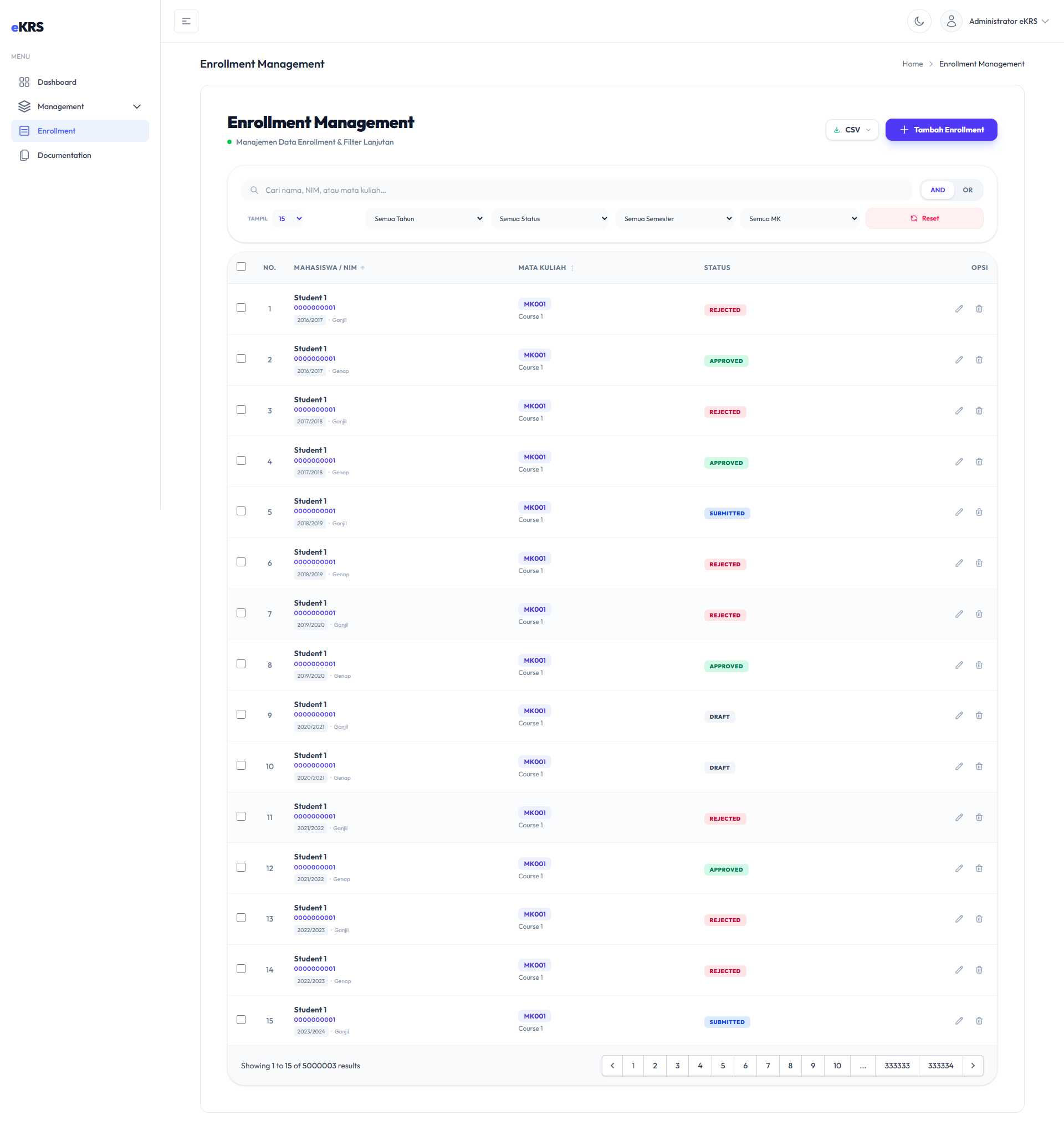Data Enrollment - Sorting Asc