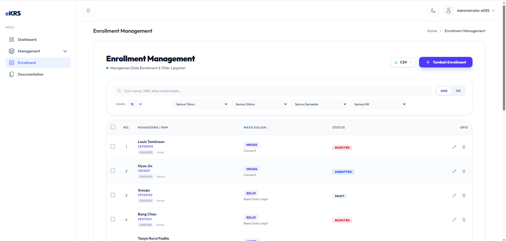 Data Enrollment setelah update