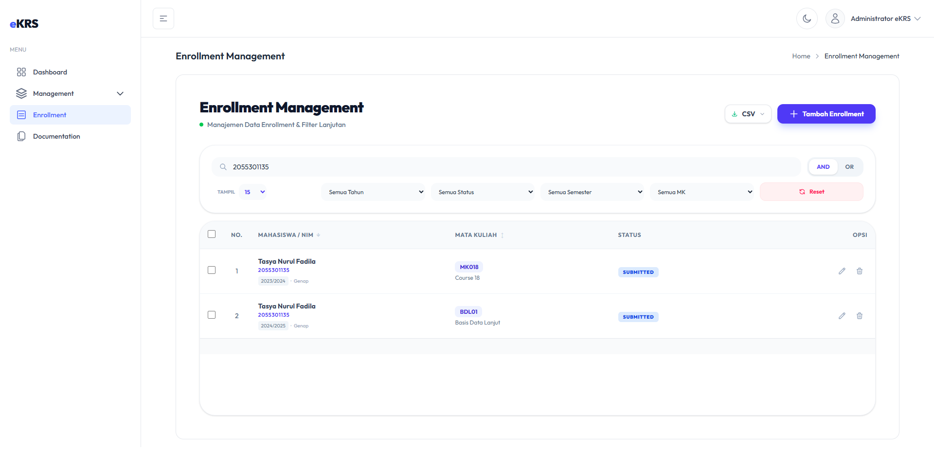 Data Enrollment - Search NIM