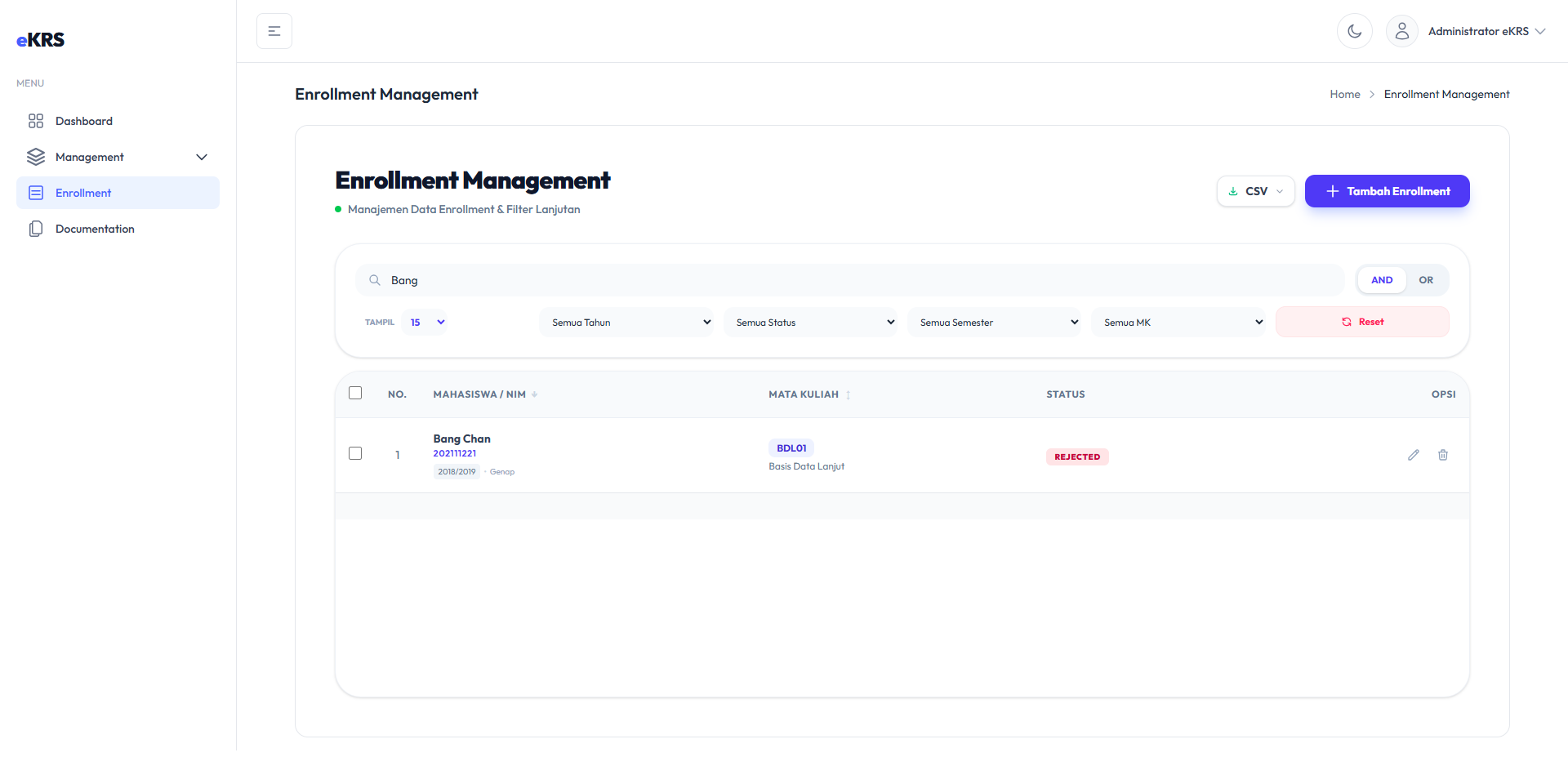 Data Enrollment - Search Nama