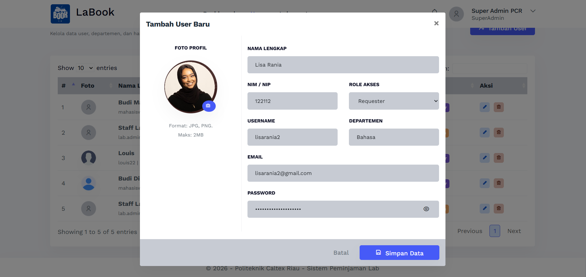 Form User (SuperAdmin)