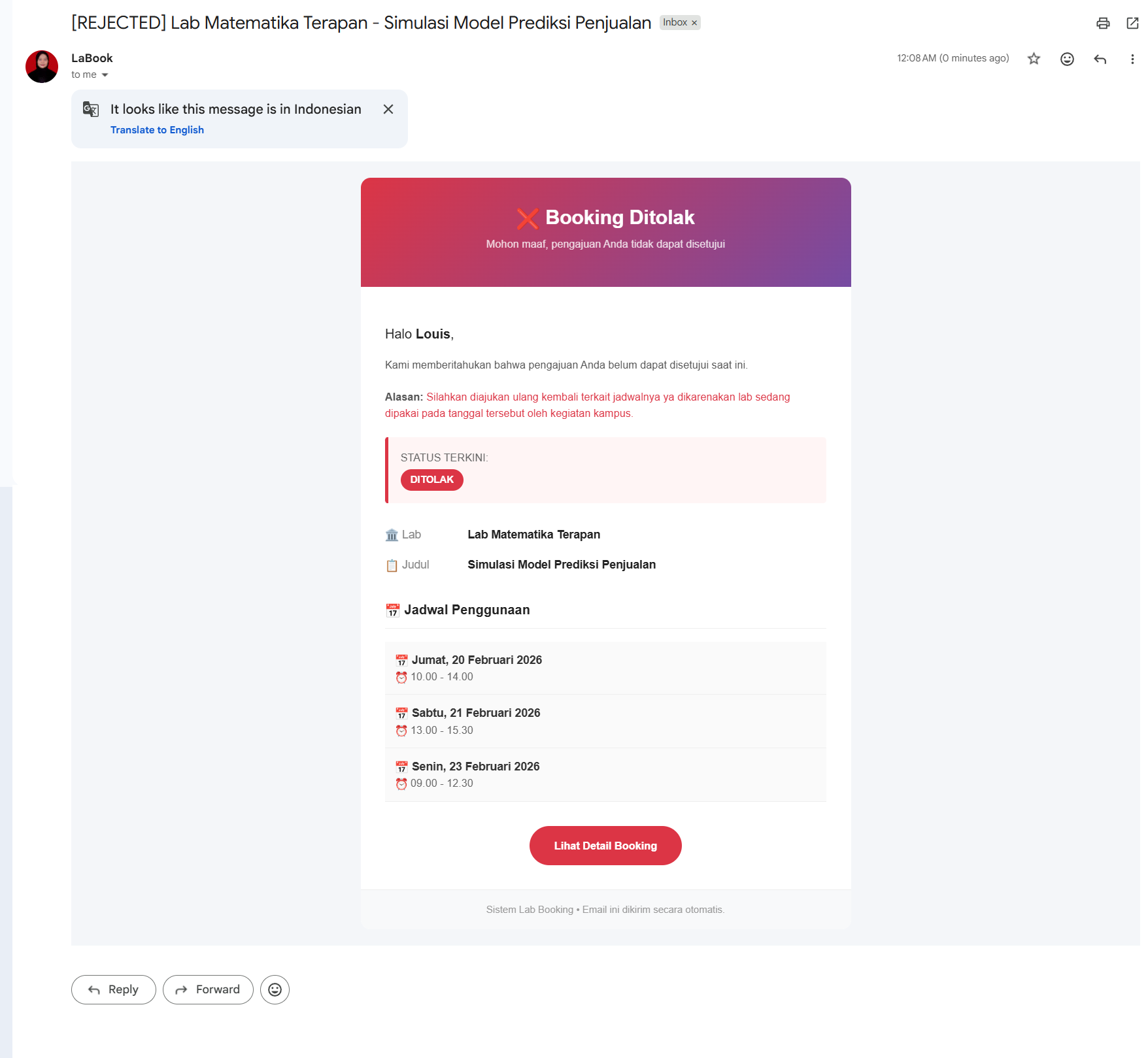 Email Notification - Rejected (Requester)
