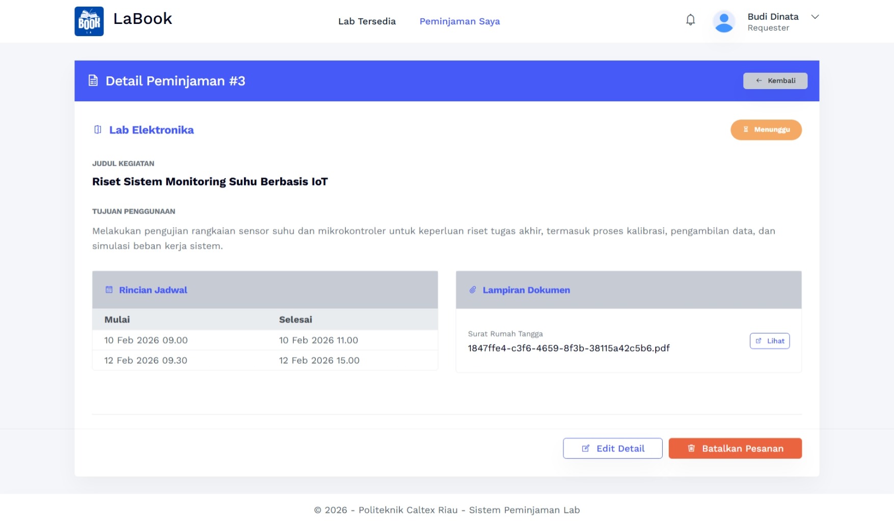Detail Booking - Pending (Requester)