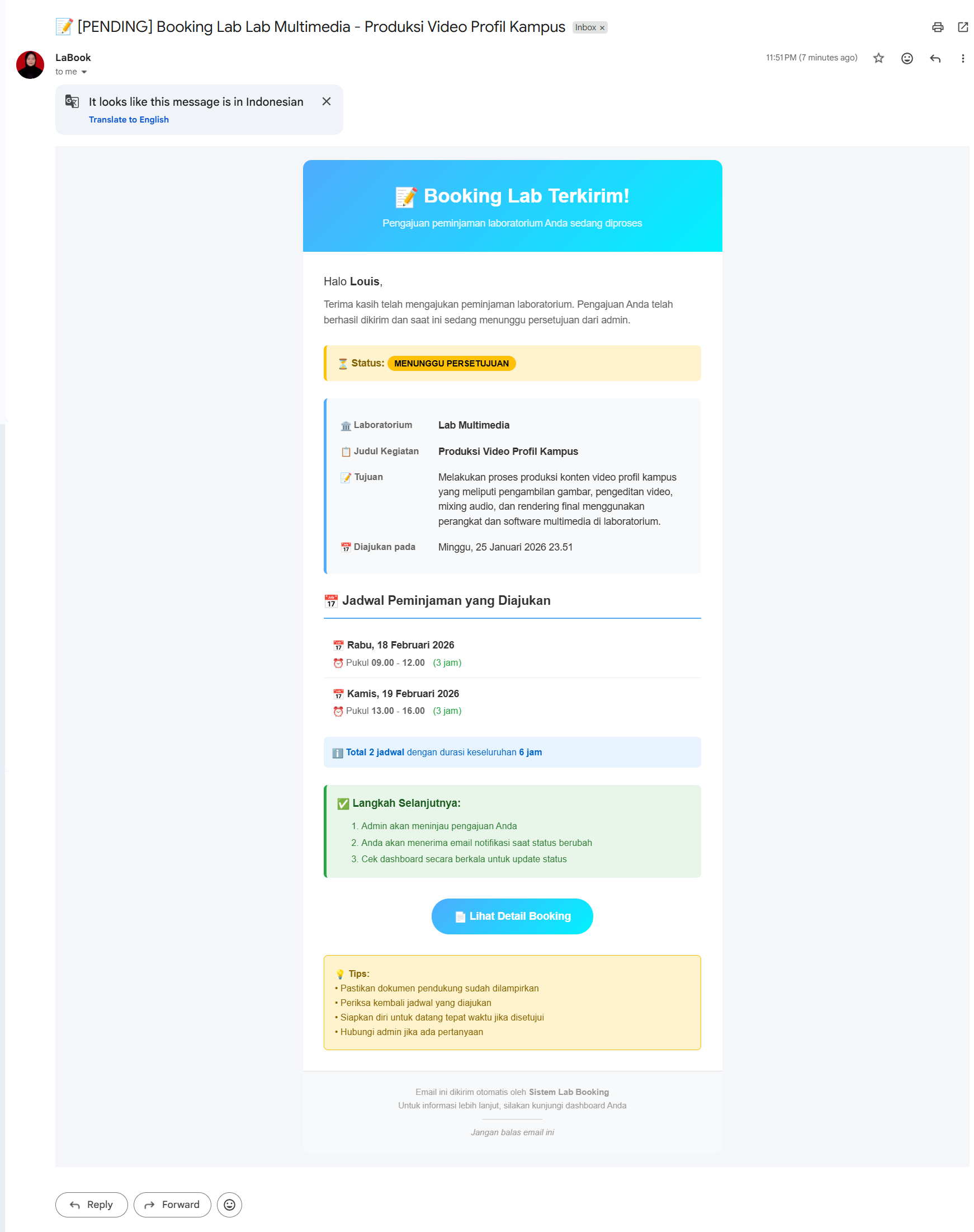 Email Notification - Pending (Requester)