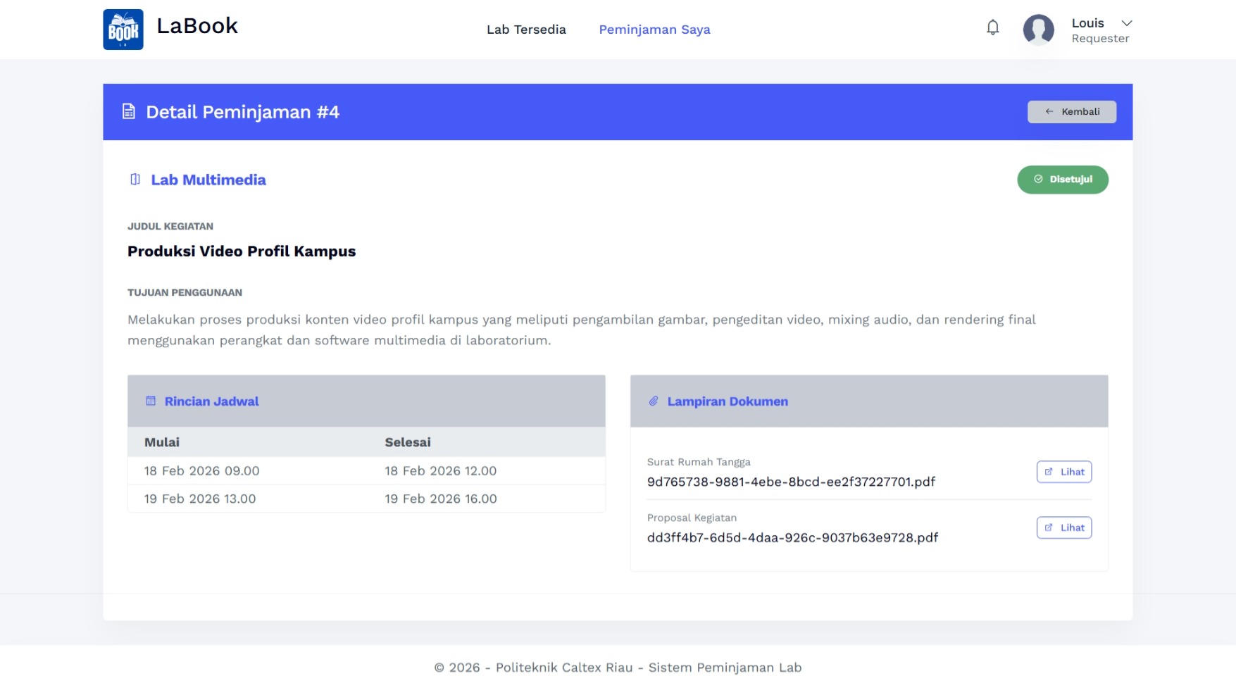 Detail Booking - Approved (Requester)